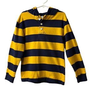 Gymboree Blue and Gold Rugby Striped Long Sleeve Hooded Shirt Size 6